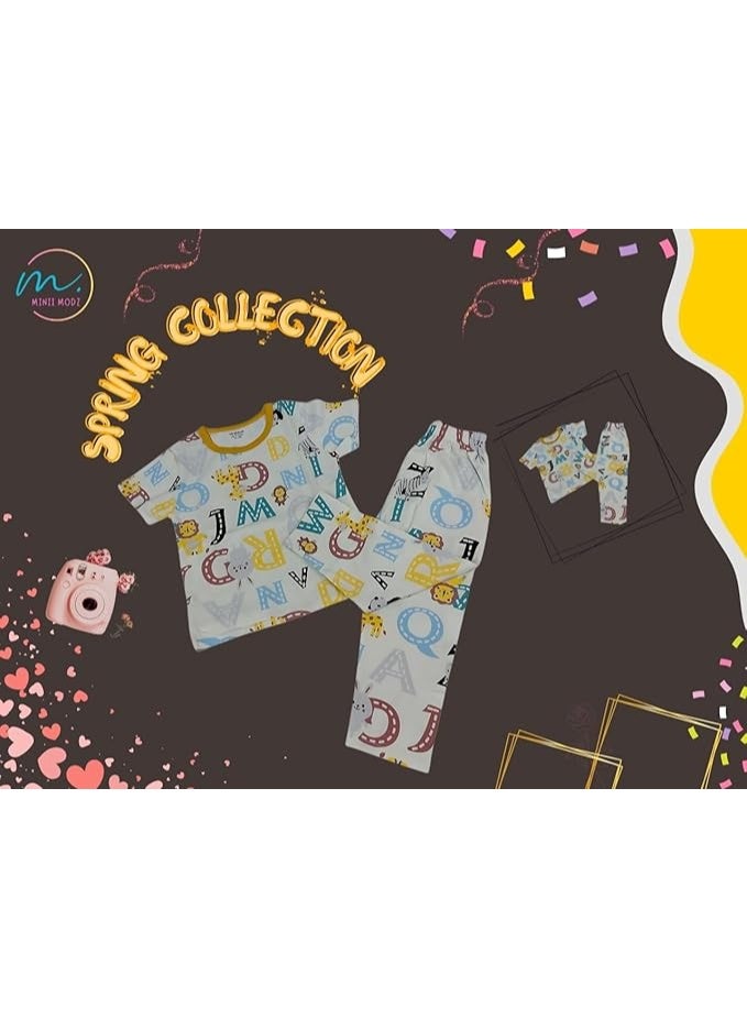 MINIIMODZ MINII MODZ ABC Monkey Print Shirt and Pant Set for Boys Soft Cotton Dress Sleepwear | Suitable for Kids, Toddlers, and Infants - Image 2